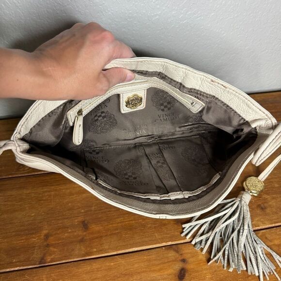 Vince Camuto ivory pebbled leather studded tassel shoulder bag - Picture 7 of 16